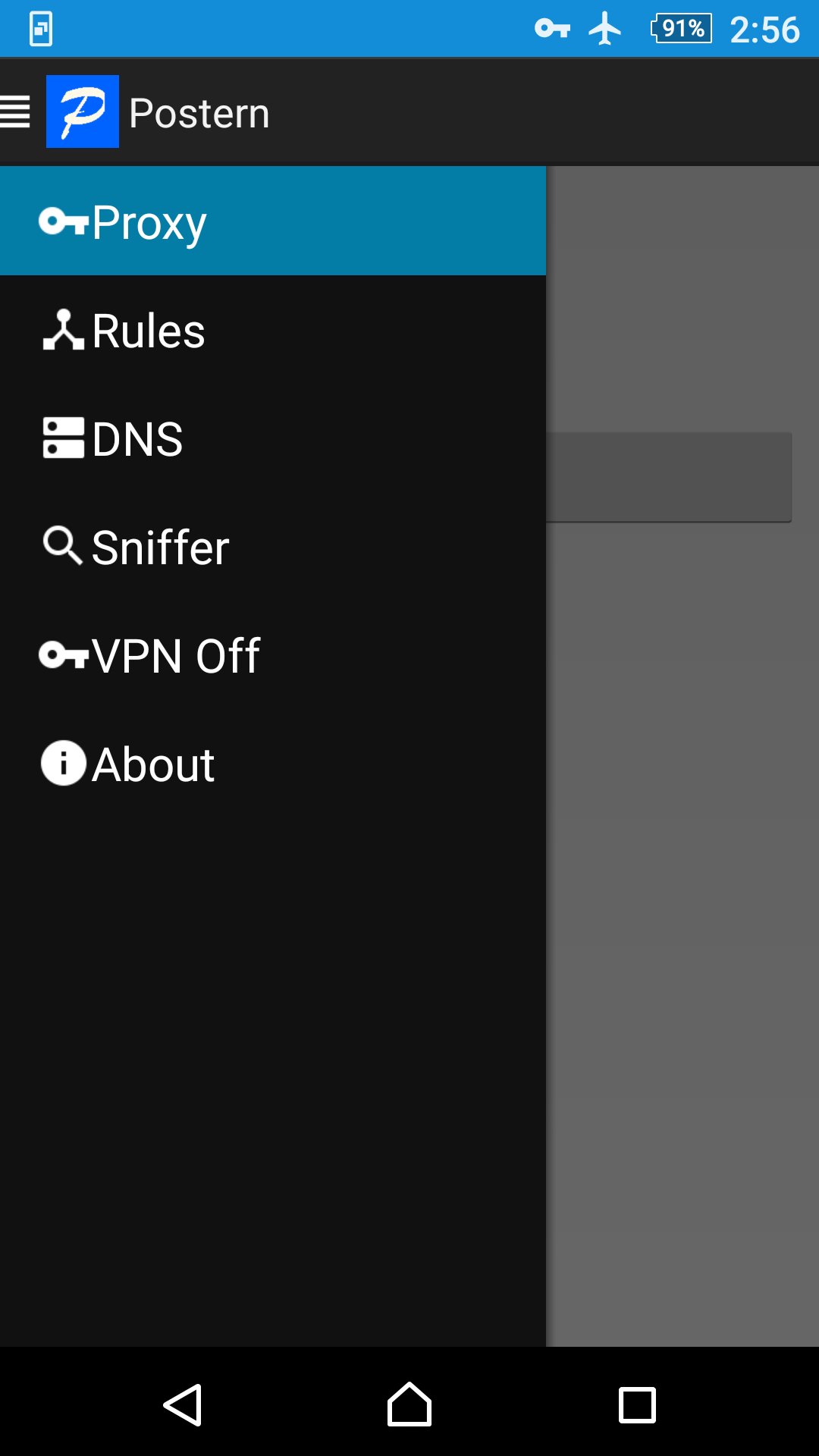 Giao diện ứng dụng cấu hình Proxy Postern trên hệ điều hành Android